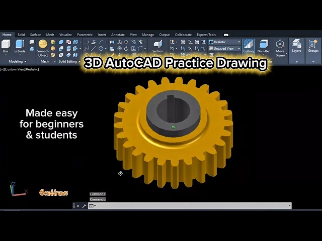 3D Mechanical Gear Tutorial for Beginners | Step-by-Step Practice Drawing