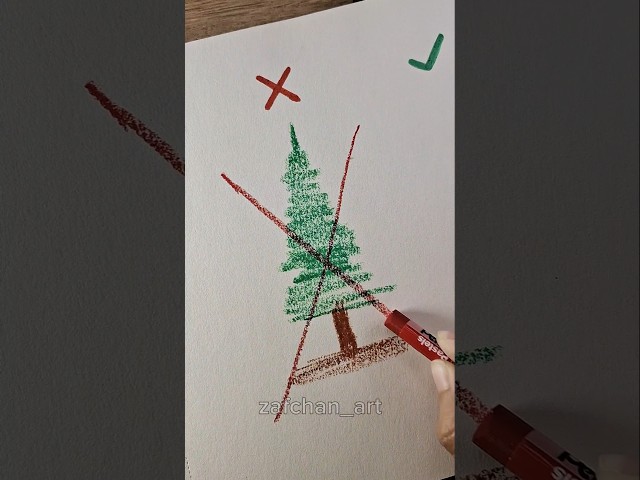 How to pine tree easy 🌲✨️ #drawing #tutorial #howtodraw #oilpastel #shorts