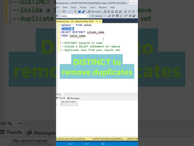 DISTINCT to remove duplicates #viral #coding #viralshorts #viralvideo