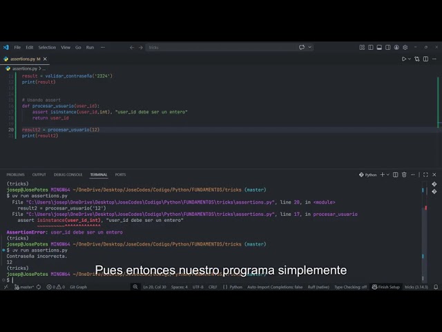 Diferencia entre if vs assert en python