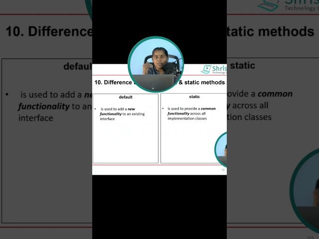Java Interview Questions-10 | Difference between default and static methods #shristitechacademyjava