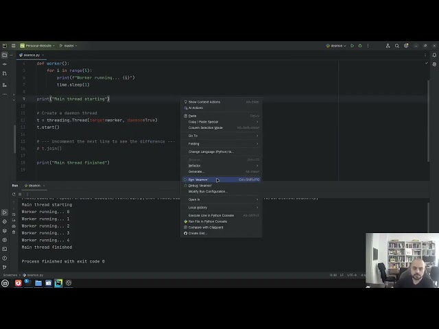 Python Threads: Daemon vs Non-Daemon, Join vs No Join (4 Scenarios Demo)