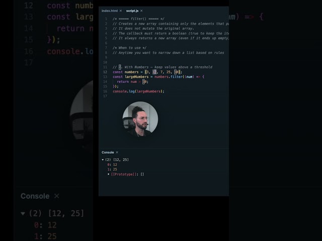 What does FILTER() do to arrays in JavaScript?