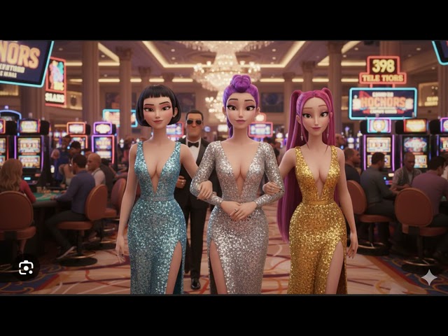 KPop Demon Hunters 2 Huntrix walking arm in arm with a high roller through the bustling crowd