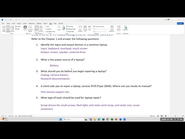 CIS-824A Day 1 Lecture and Assignment: Laptop Computer Hardware Basics