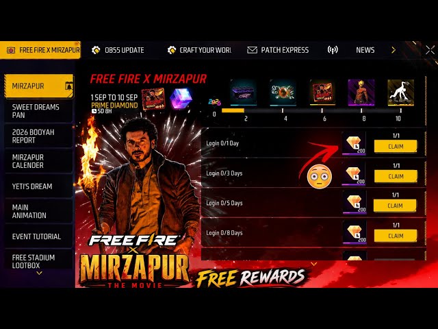 FF × MIRZAPUR COLLAB 4 FREE REWARDS 🔥 -para SAMSUNG,A3,A5,A6,A7,J2,J5,J7,S5,S6,S7,S9,A10,A20,A30,A50