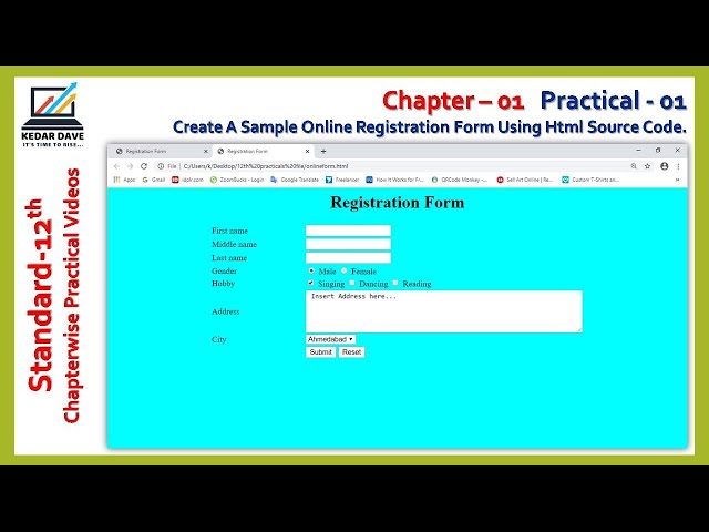 Chapter 01 | Practical 01 | Online Registration Form using HTML