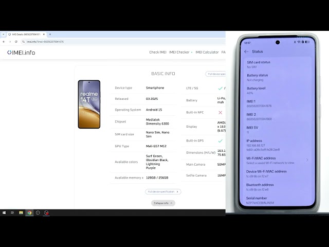 REALME 14T 5G – All Checking Options and IMEI Info
