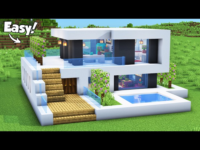 Minecraft: How to Build a Small Modern House Tutorial (Easy) #71 - Interior in Description!