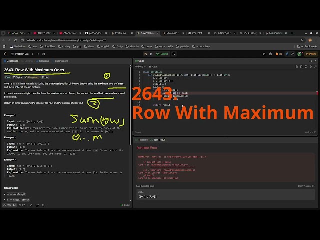 Leetcode EASY Problem 2643. Row With Maximum Ones | DevOps Python Practice
