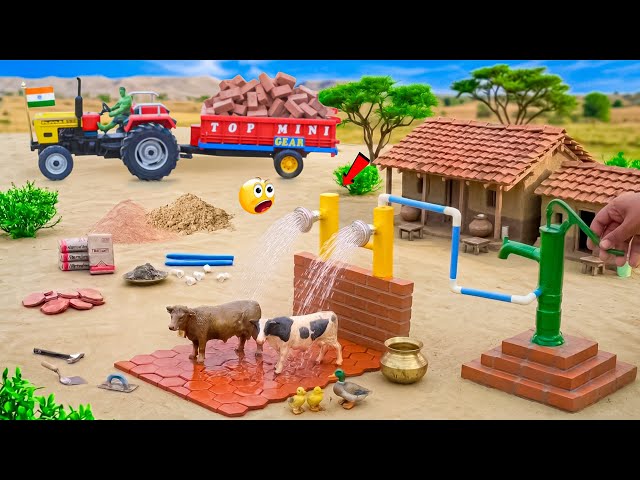 DIY Mini Tractor Builds Cow Shower With Hand Pump Using Bricks | Village Water Supply | @topminigear