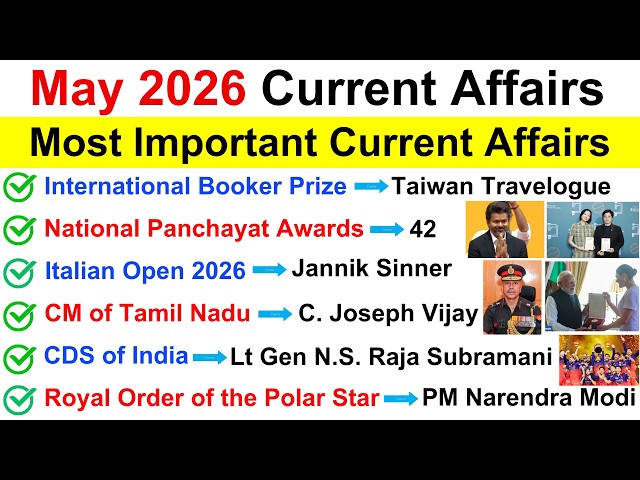 May 2026 Current Affairs 🔥| Top most important MCQs 💯| Monthly Current Affairs 2026 😮
