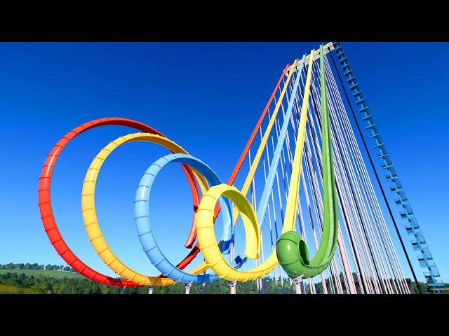 1 vs 50 FT Loop Water Slides – Planet Coaster 2