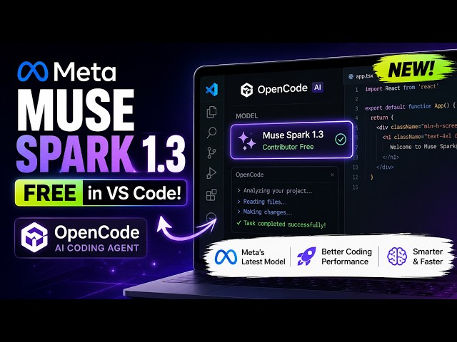 Meta Muse Spark 1.3 FREE in VS Code 🔥 OpenCode AI Coding Agent Setup