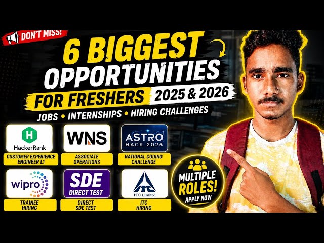 🚨 6 Biggest Freshers Opportunities 2026 | Wipro, HackerRank, WNS, ITC, SDE Test & AstroHack | Apply