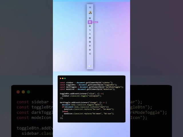 Responsive Sidebar Menu in HTML CSS & JavaScript | Dark/Light Mode #sidebar #shorts #webdesign#viral