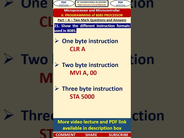 21MP2 - Microprocessor and Microcontroller - Show the different instruction formats used in 8085