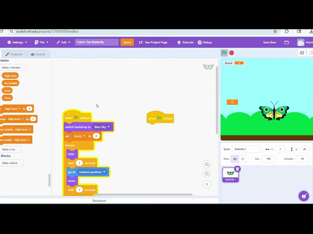Build a Game In Scratch With Sound and Score!  | Fun Scratch Tutorial To Catch A Butterfly!