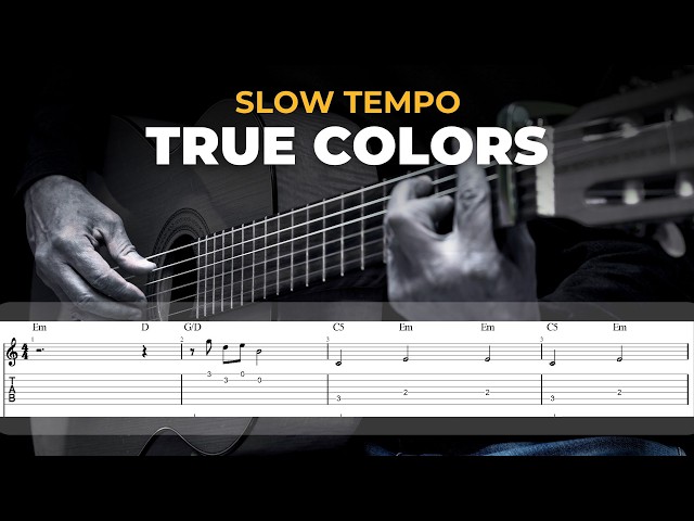 Slow Tempo ‼️ True Colors - Cyndi Lauper | EASY Guitar Lessons TAB - Guitar Tutorial