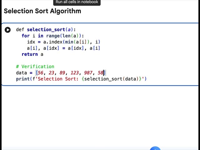 Python Code for Selection Sort 