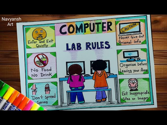 Computer Lab Rules chart drawing / How to draw Computer Lab Rules easy and step by step for projects