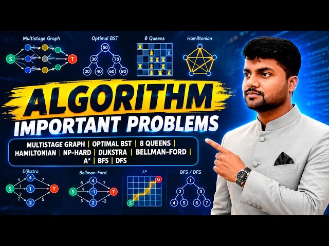 Algorithms Important Problems | Multistage Graph, 8 Queens, Hamiltonian, Dijkstra,  BFS & DFS