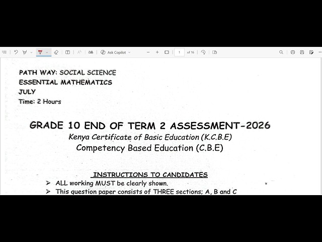 📢 GRADE 10 ESSENTIAL MATHEMATICS | END OF TERM 2 EXAM 2026 | SECTION A & B | LIVE SOLUTIONS