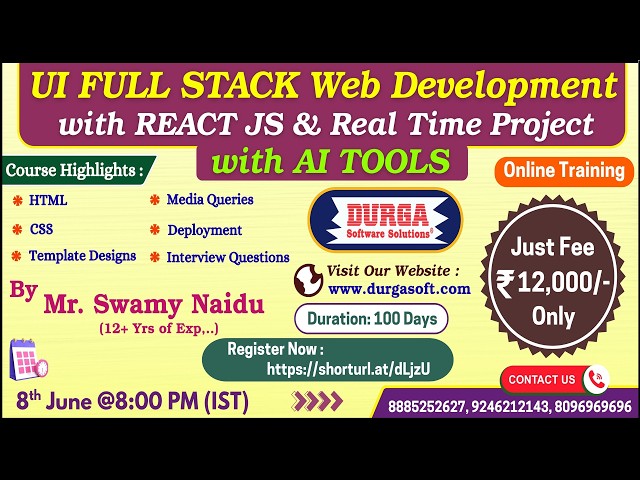 UI FULL STACK Web Development with REACT JS Online Training @ DURGASOFT