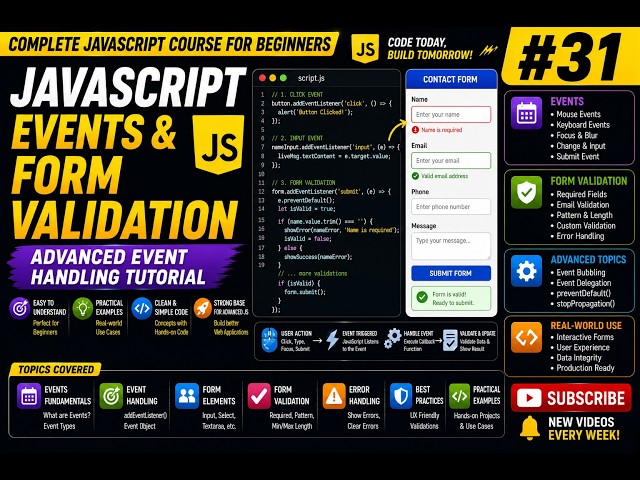 JavaScript Events & Form Validation | Advanced Event Handling Tutorial | #31