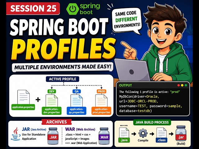 25. Spring Boot Profiles |  application-{profile}.properties | JAR vs WAR | Session 25