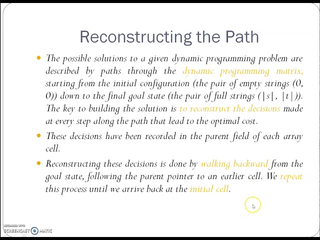 Dynamic Programming Reconstructing the Path