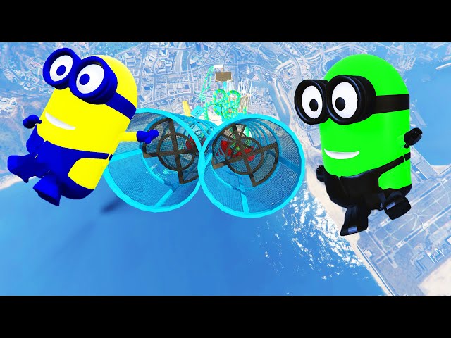 GTA 5 Rainbow Minions Water Slide Challenge (Fails & Ragdolls) #1