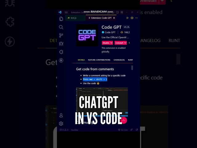 😍😍 Use the official Chat GPT Open AI Extension in VS Code #shorts #javascript #vscode #programming