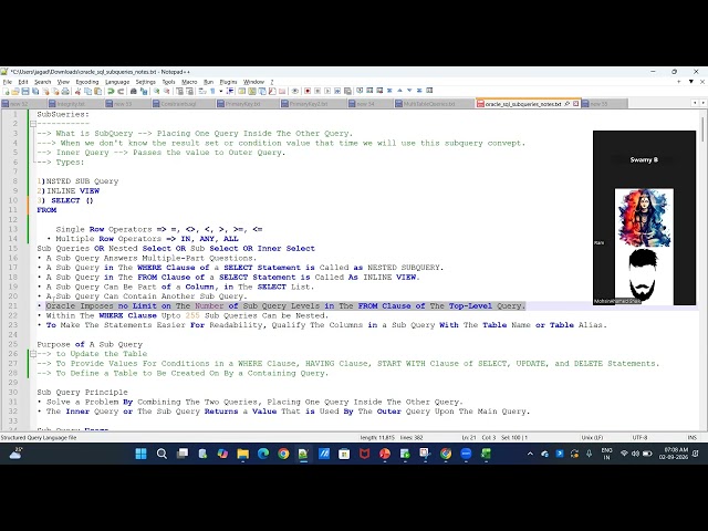 Oracle SQL | SUB Queries #sqlplsql #training #oracle #btech #freshers