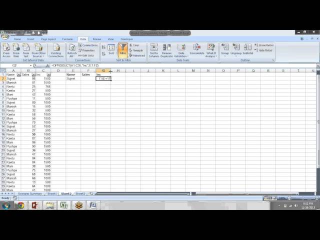 Microsoft Excel Training What If Database and Array Formula