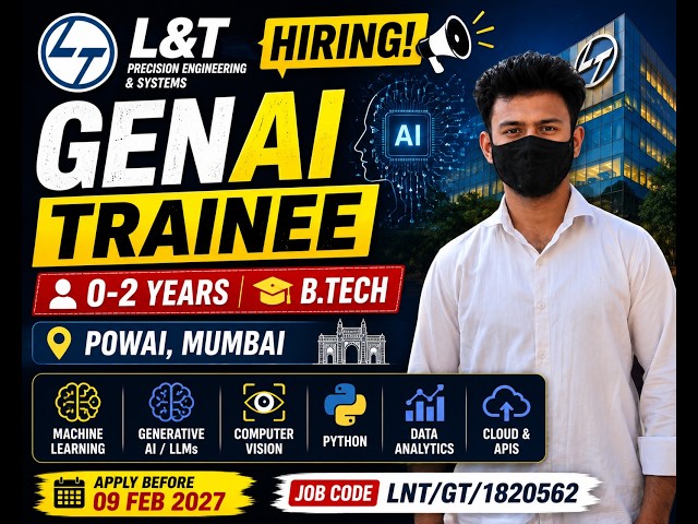 L&T Hiring Freshers 2026 | GenAI Trainee | 0–2 Years | B.Tech | AI/ML Jobs | Mumbai @Jobwaveindia