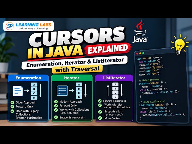 Cursors in Java Enumeration, Iterator & Listlterator with Traversal