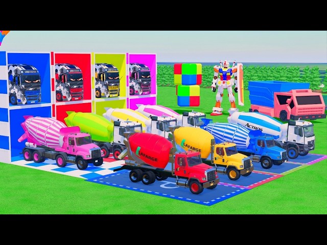 TRANSPORTING ALL COLOR MIXER TRUCK WITH DOUBLE FLATBED TRAILER TRUCK, SCANIA, VOLVO - FS22
