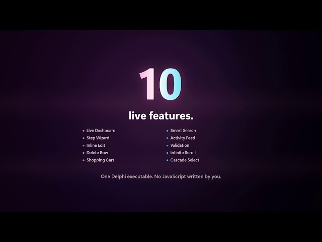 Delphi + htmx: ten features, one exe, sixty seconds