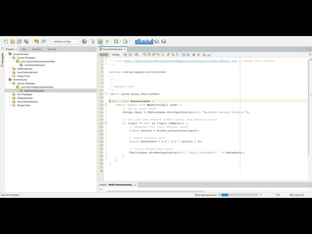 KONVERSI SUHU pada java netbeans (Fernando Dzaky 7)