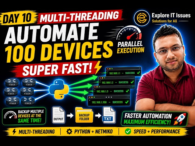 Automate 100 Devices Faster ⚡ | Python Multi-Threading + Netmiko | Day 10#exploreitissues #tech