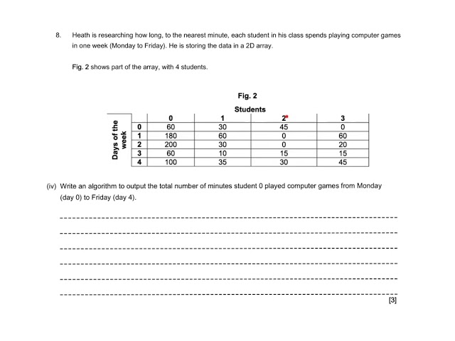 2 Dimensional Array Exam Question GCSE Computer Science