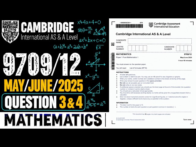 9709/12/M/J/25 |Q3&4 Complete Solution | Cambridge AS Level Mathematics | Paper 1