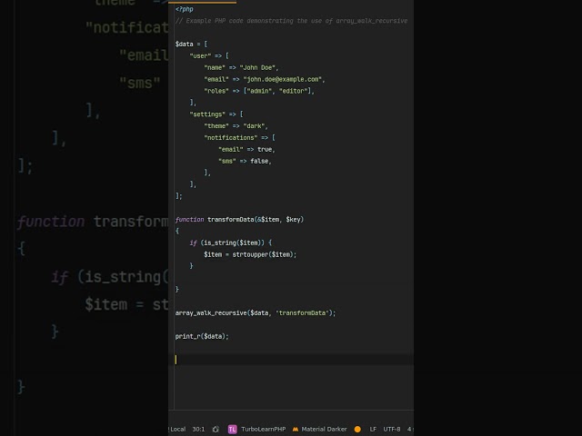 How to use array_walk_recursive in php? master phps #hidden function array_walk_recursive - learn