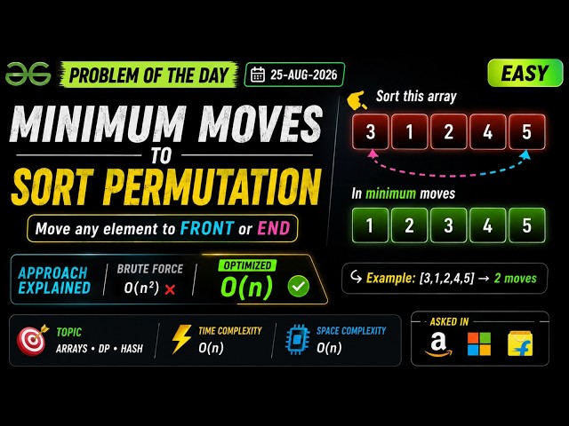 Minimum Moves to Sort Permutation | O(N) Optimal Solution | GFG POTD