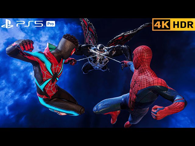 (PS5 PRO) Amazing Spider-Man & Miles Morales Vs Venom Boss Fight | 4K HDR