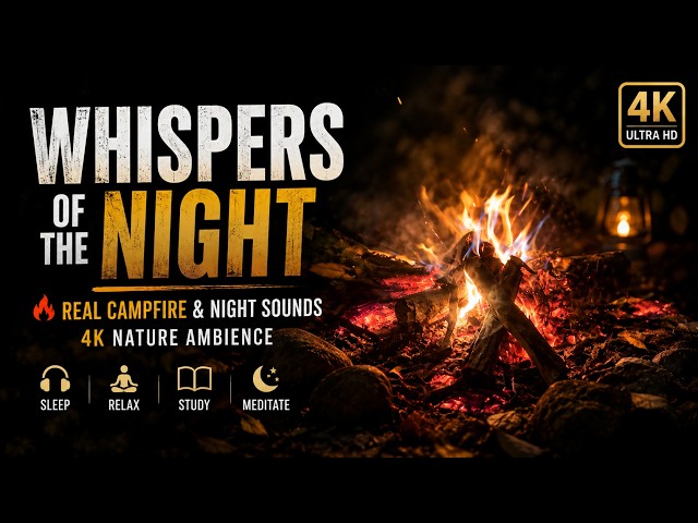 Whispers of the Night  Real Campfire & Night Sounds | 4K Nature Ambience for Sleep & Relaxation