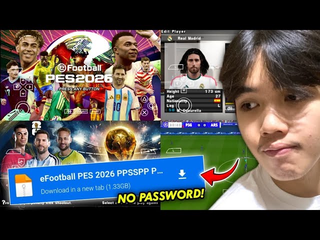 eFootball PES 2026 PPSSPP Full Update Android Offline Transfer Update New Kits 26/27 Real Face HD