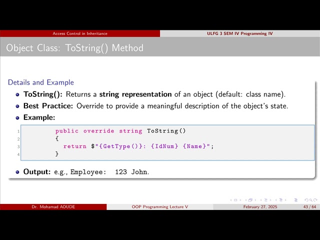 Object-Oriented programming (C#) lecture 05 inheritance part 03