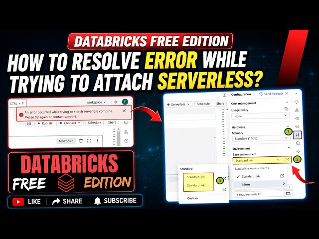 4. databricks free edition | error while trying to attach serverless server | #databricks PART 04